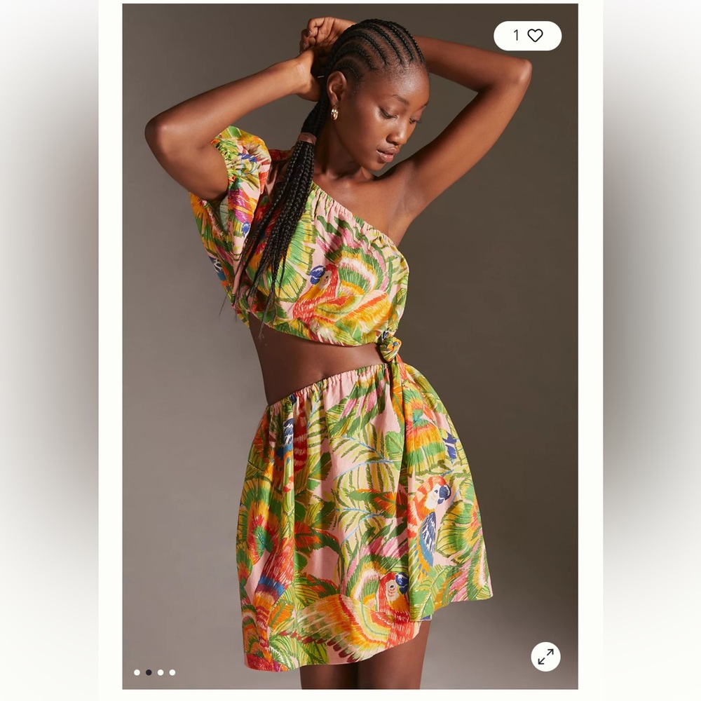 FARM Rio Macaw Leaves One Shoulder Mini Dress